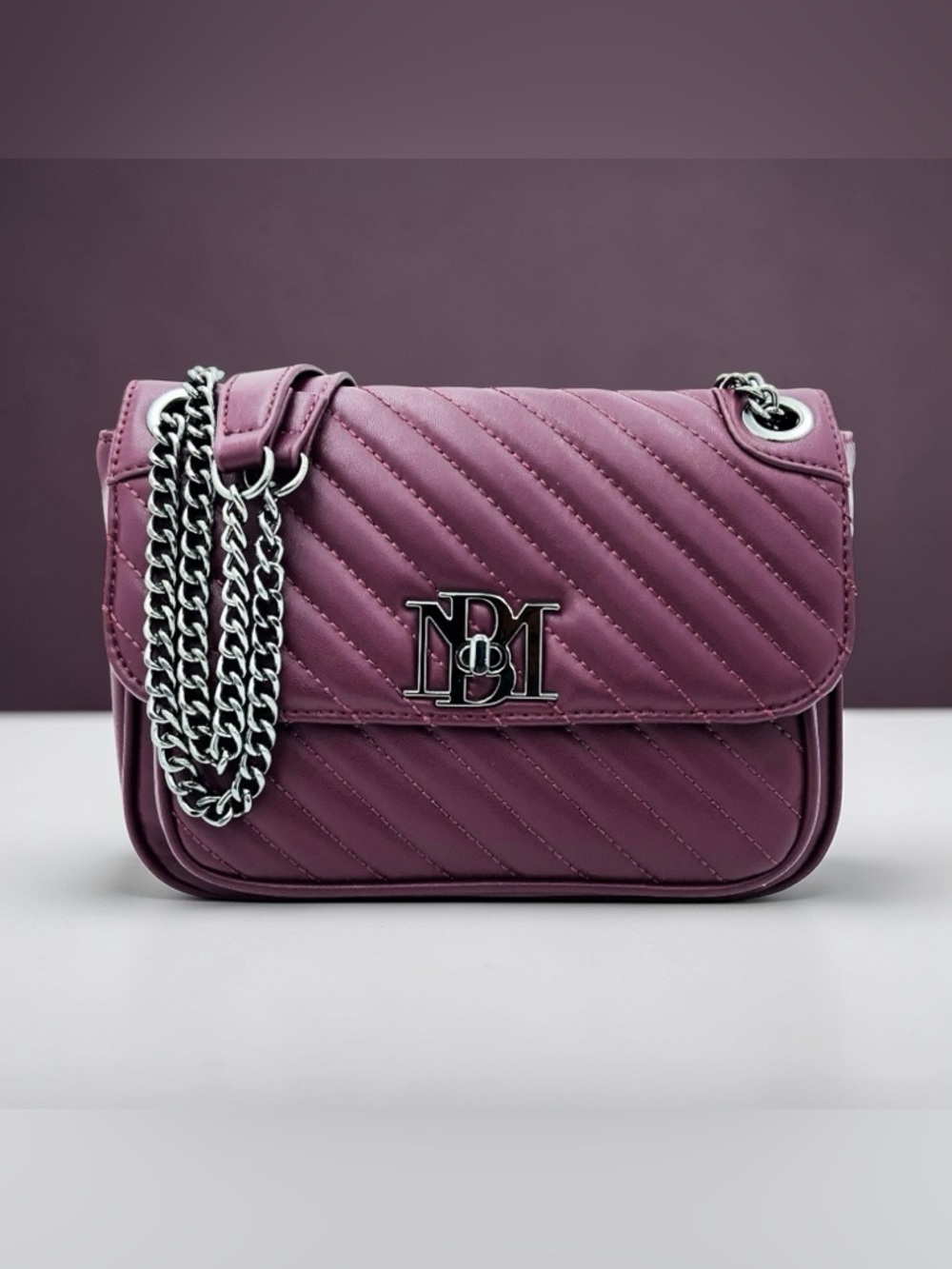 NWT Badgley Mischka Quilted Plum Crossbody with Black Chain